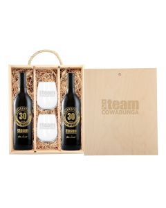 Rustic Laser Engraved Triple Wood Box with Custom Etched Wines and Glasses