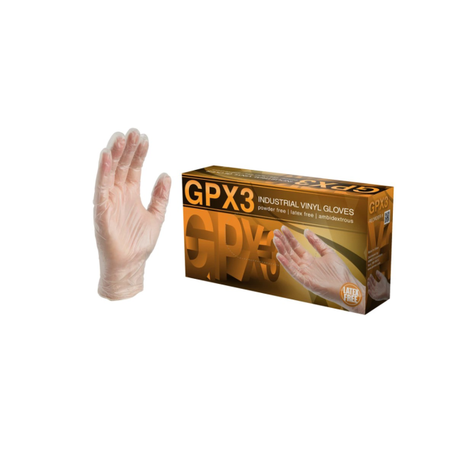 AMMEX® GPX3® - Industrial Clear Vinyl Disposable Gloves, 3 mil, Latex Free, Powder Free, Food Safe, Smooth (Case of  1000 Gloves)