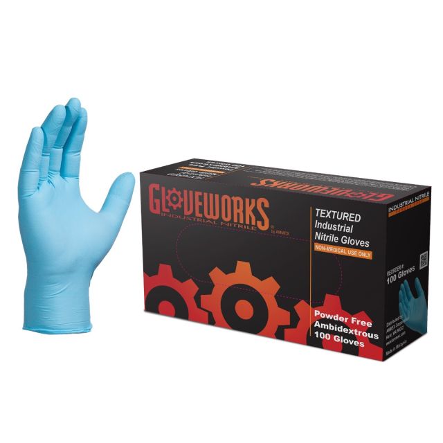 AMMEX® - Gloveworks Industrial Blue Nitrile Disposable Gloves, 5 mil, Latex Free, Powder Free, Textured (Case of  1000 Gloves)
